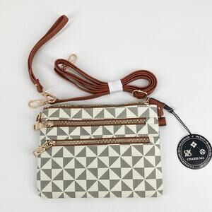 Charis Ma Womens Printed Black White Brown Crossbody Bag Wristlet New 8.5 x 6